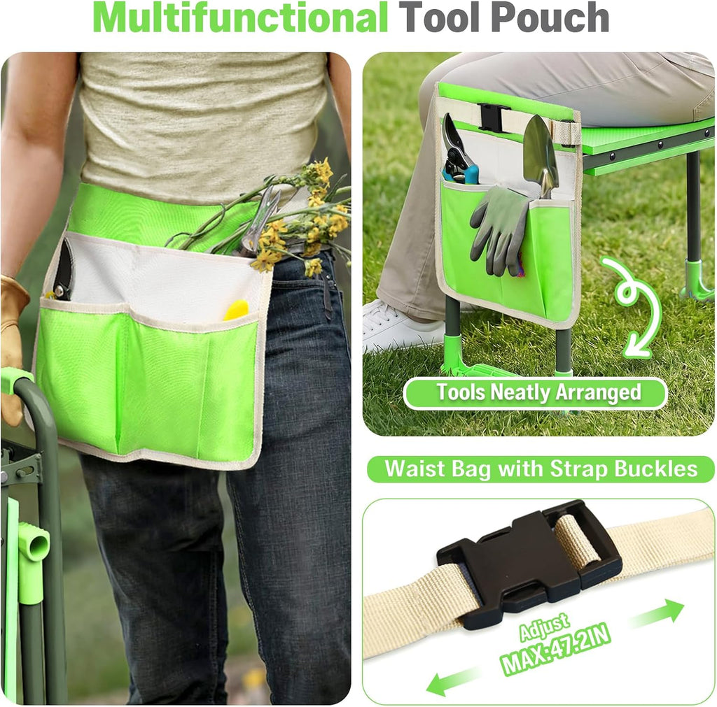 Garden Kneeler and Seat Heavy Duty, Foldable Gardening Stool Bench | With Widened Thick Soft Kneeling Pad and Tool