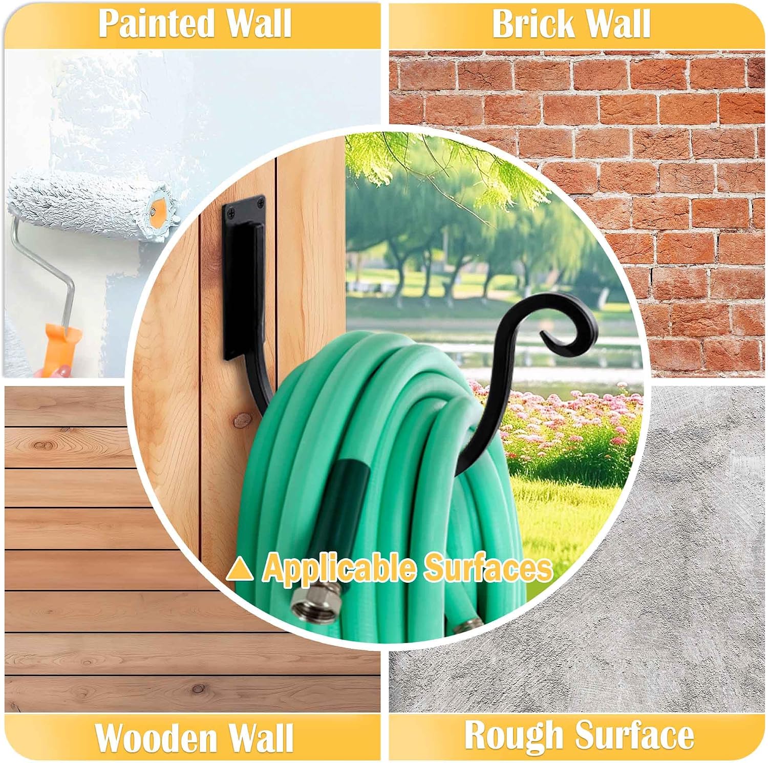 Hose Holders Wall Mount: 2PCs 8-Inch Heavy-Duty Garden Hose Hangers Outdoor | Metal Hand-forged Hose Racks Mount