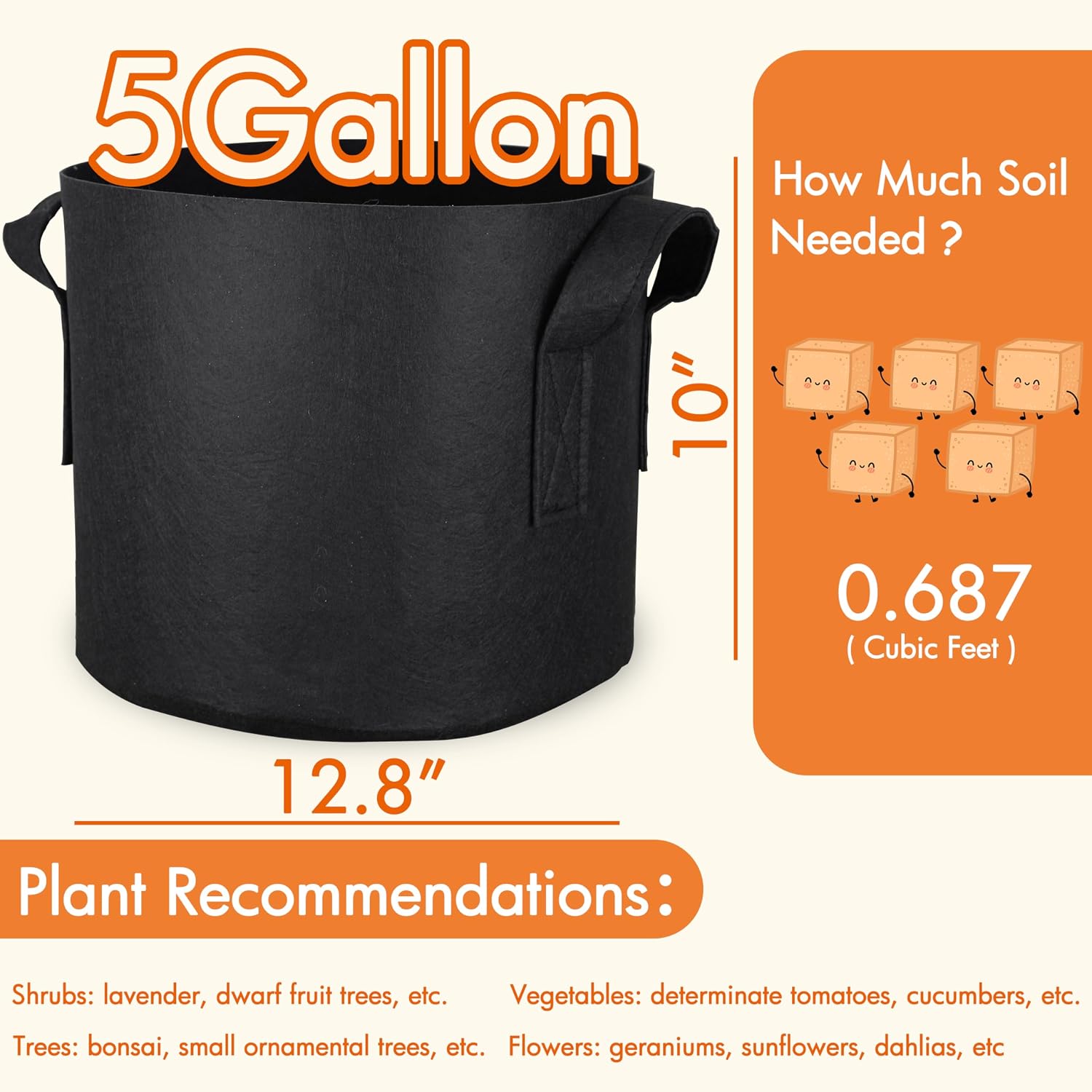 Gardzen 20-Pack 5 Gallon Grow Bags Fabric Pots with Heavy Duty Handles | Excellent Drainage & Breathability, Thickened