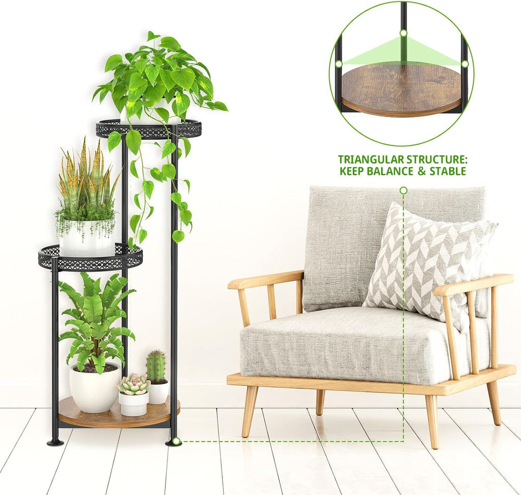 Oppro 3 Tier Plant Stand Indoor Outdoor, 10in Wide Metal Flower Shelf | Large Round Pot Holder for Multiple Plants