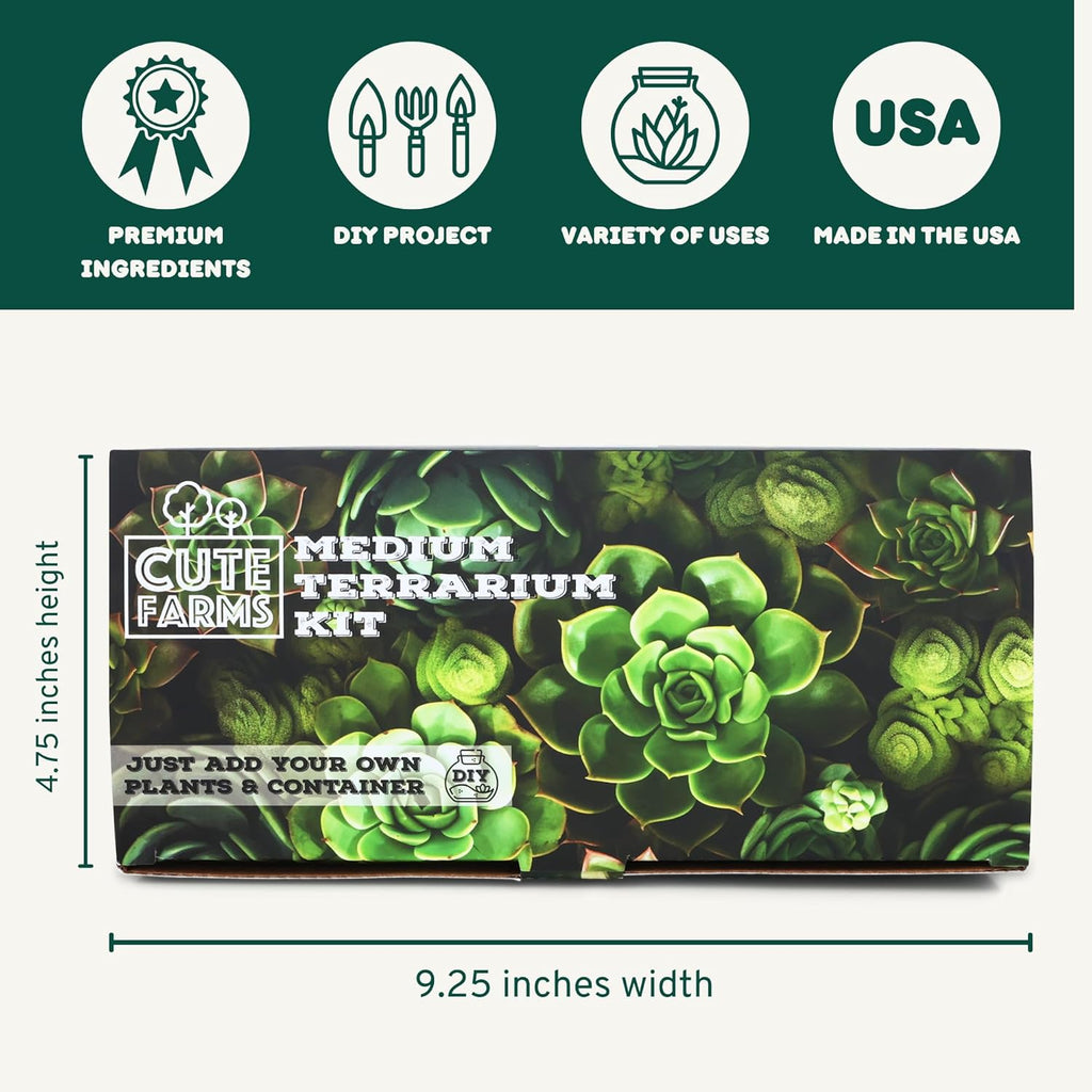 Terrarium Starter Kit | Moss, Vermiculite, Soil, Pebbles, Plant Food, Finishing Tools, Build and Care Guide | DIY