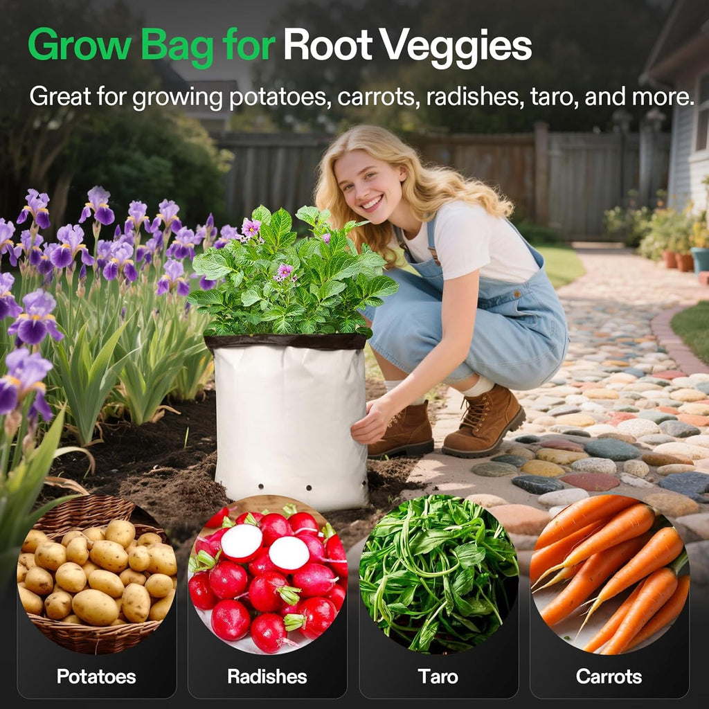 VIVOSUN 50-Pack 5 Gallon Plastic Grow Bags for Plants, Black & White | Excellent Drainage, Root Temperature Protection