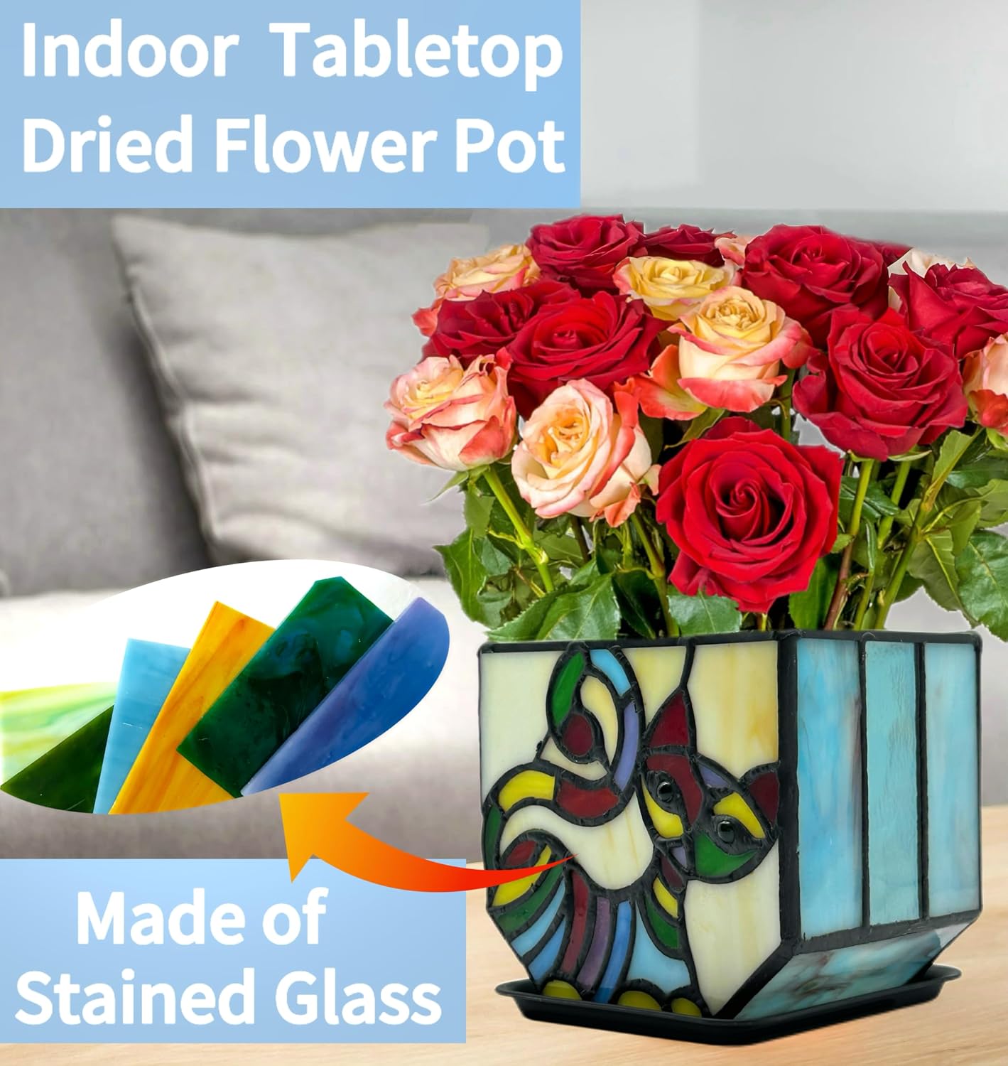 Stained Glass Cat Pot with Drainage,Cute Planters for Indoor Plants,Decorative Flower Pots,Gifts for Plant