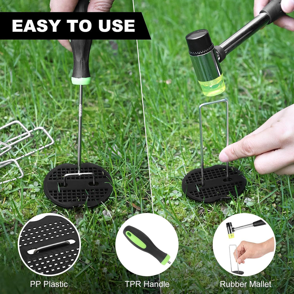 6 Inch Landscape Staples 220Pcs with Gaskets,Hammer,Pick Hook | 11 Gauge Galvanized Landscaping Staples Landscape Pins