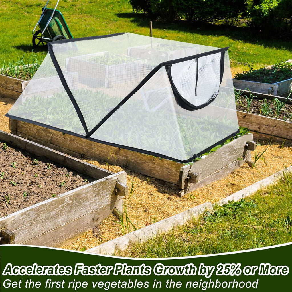 2Pack Garden Row Accelerator Plants Cover, Foldable Raised Garden Bed Cover with Zipper Door Waterproof Small