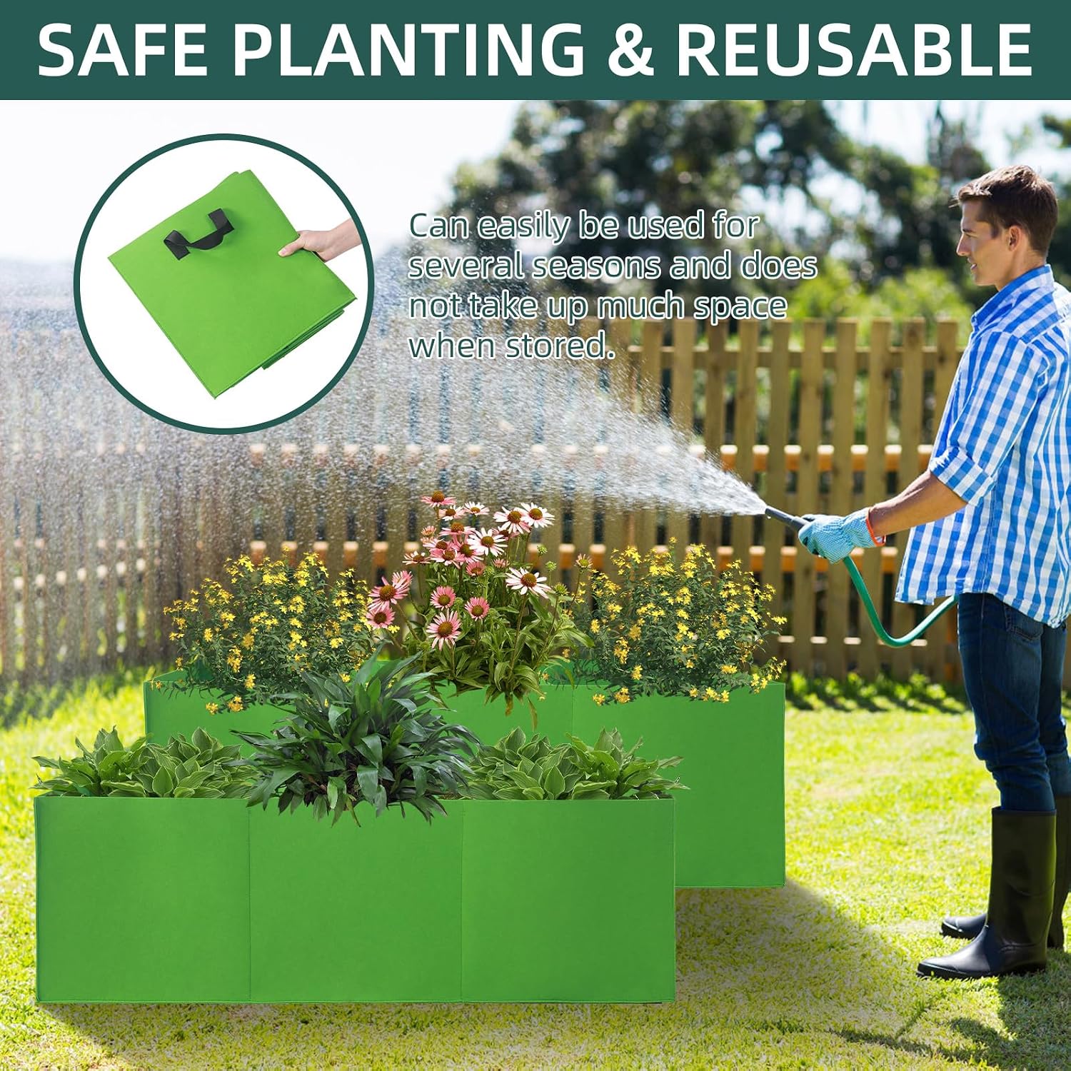 2 Pack Plant Grow Bags, 3 Divided Grids Fabric Raised Planting Bed Rectangle Raised Vegetable Planter Garden Planting
