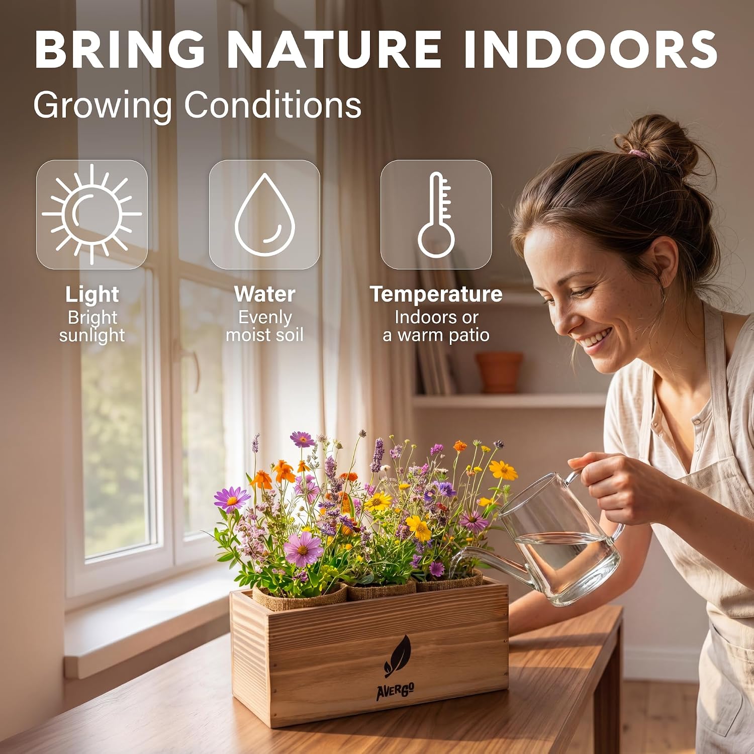 Wildflower Seed Mix Growing Kit - Perennial Wild Flowers | Ideal Gift - Also Includes Planters, Soil, Wooden Box, and