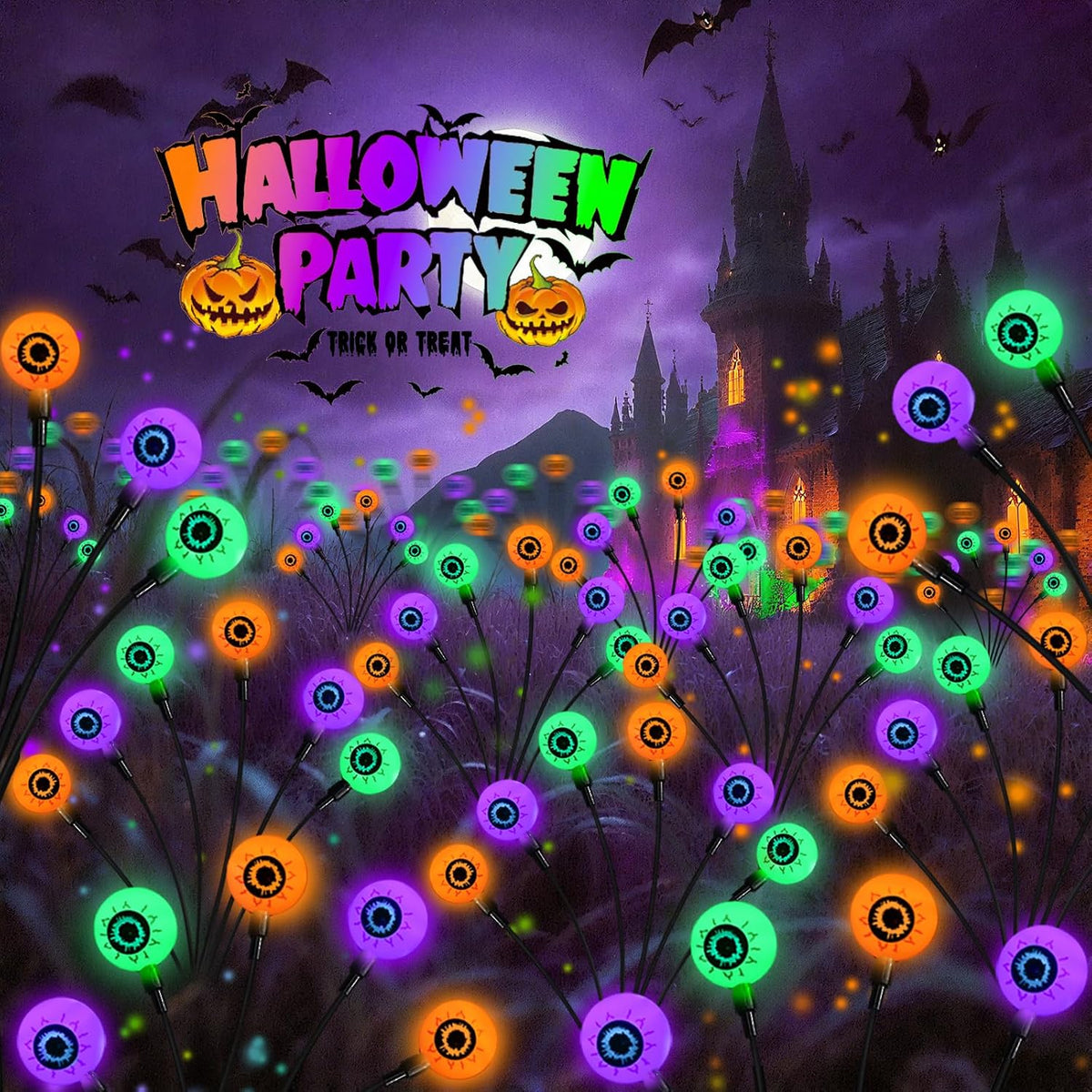 Solar Halloween Eyeball Lights Outdoor 6Pack, 36LED Purple Orange Green