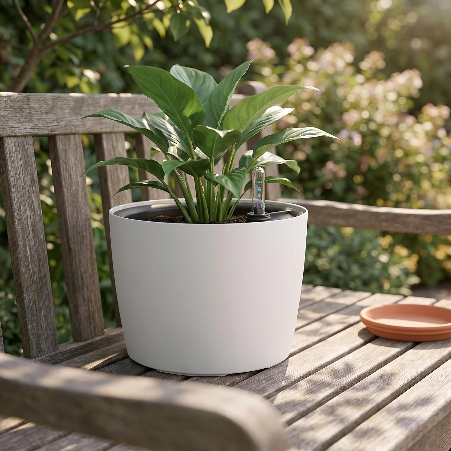 KINJOEK 5 Packs 7 Inch Self Watering Pot with Water Level Indicator, Modern Garden Decorative White Flower Pot