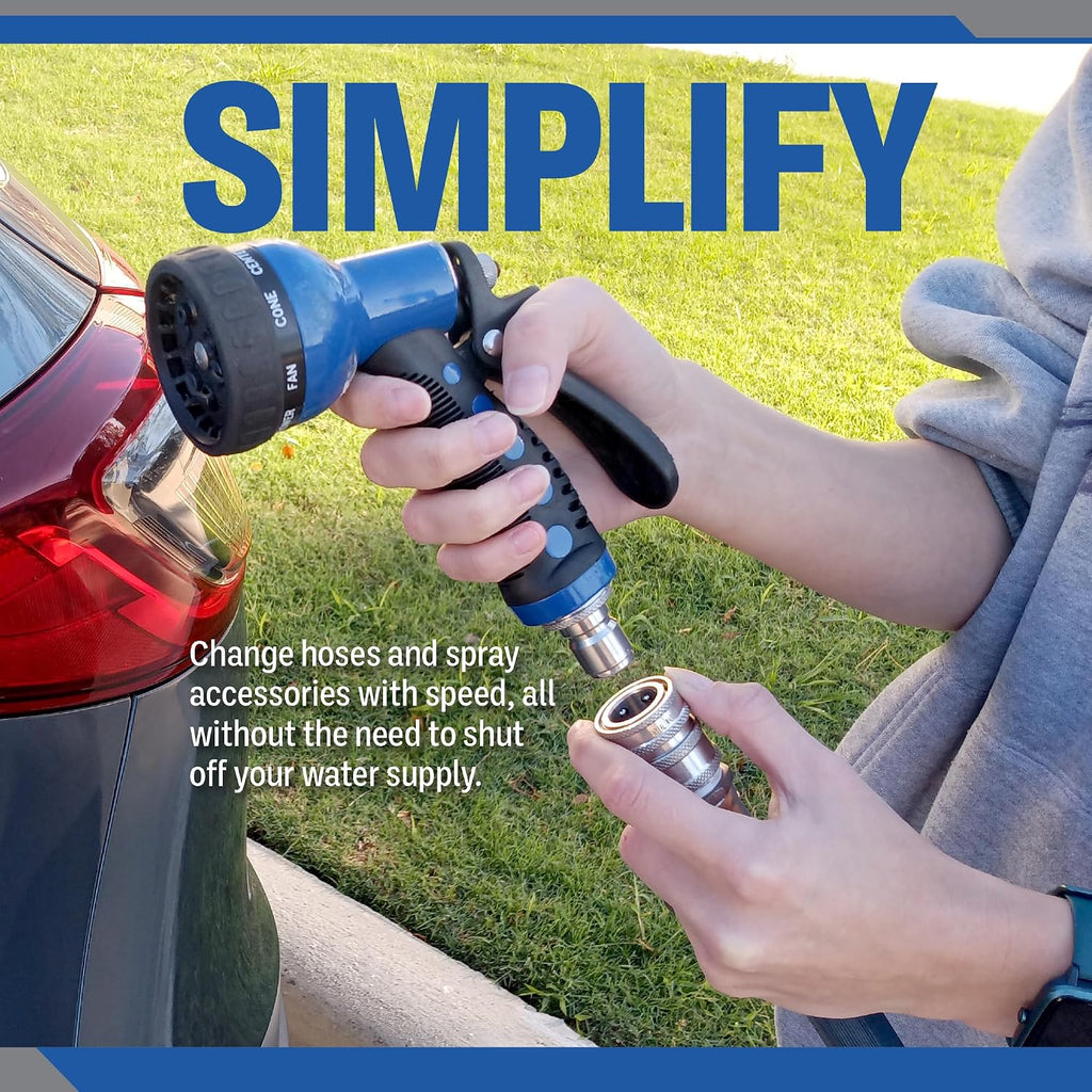 3/4 Stainless Steel Garden Hose Check Valve | 2 Pack With 2 Quick Connect Plug Set