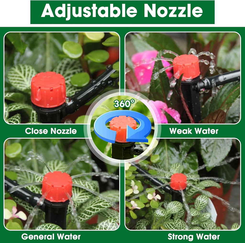 Drip Irrigation Kit, Flantor 190FT Greenhouse Drip Irrigation System Adjustable Garden Watering System with 1/2" & 1/4"