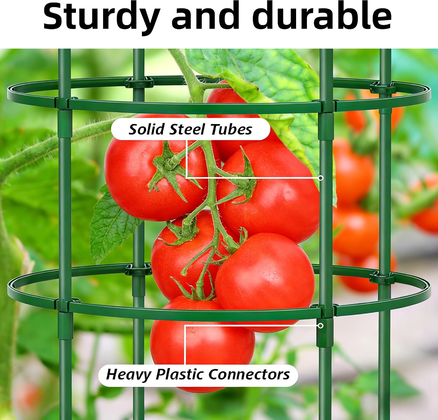 3 Pack Heavy Duty Tomato Cages for Garden, 59 Inch Tall Adjustable Metal Tomato Plant Support for Pots, Round Trellis