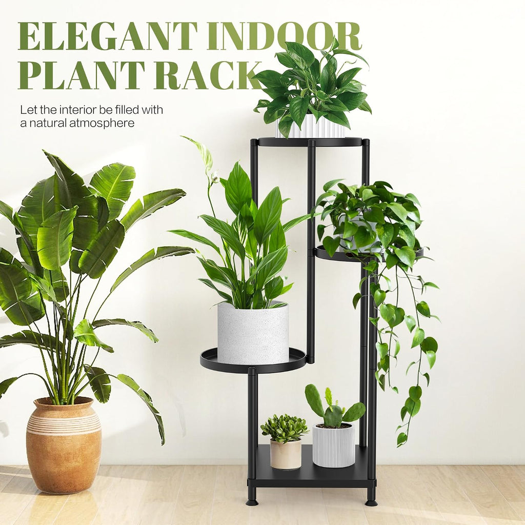 Plant Stand Indoor Outdoor, 4 Tier Metal Shelf Holder Corner | Multiple Plants Rack Tall Holder, Sturdy Rustproof