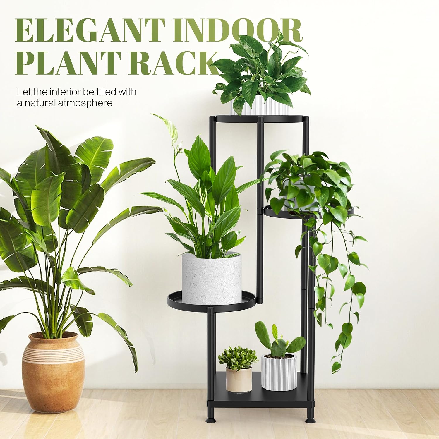 Plant Stand Indoor Outdoor, 4 Tier Metal Shelf Holder Corner | Multiple Plants Rack Tall Holder, Sturdy Rustproof