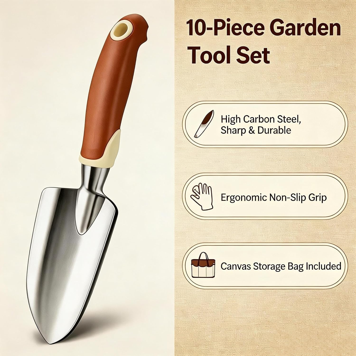 10 Pcs Heavy Duty Gardening Tools Set, Aluminum Garden Hand Tools with Non Slip Ergonomic Handle, Gardening Gloves &