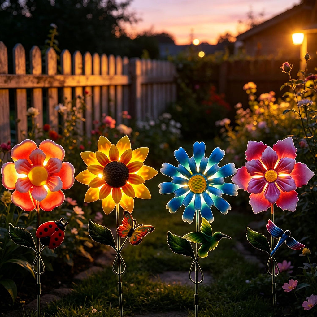 4 Pack Outdoor Solar Lights,Outdoor Waterproof Metal Art Stick Flowers,Garden Decor for Women Mom Grandma Halloween