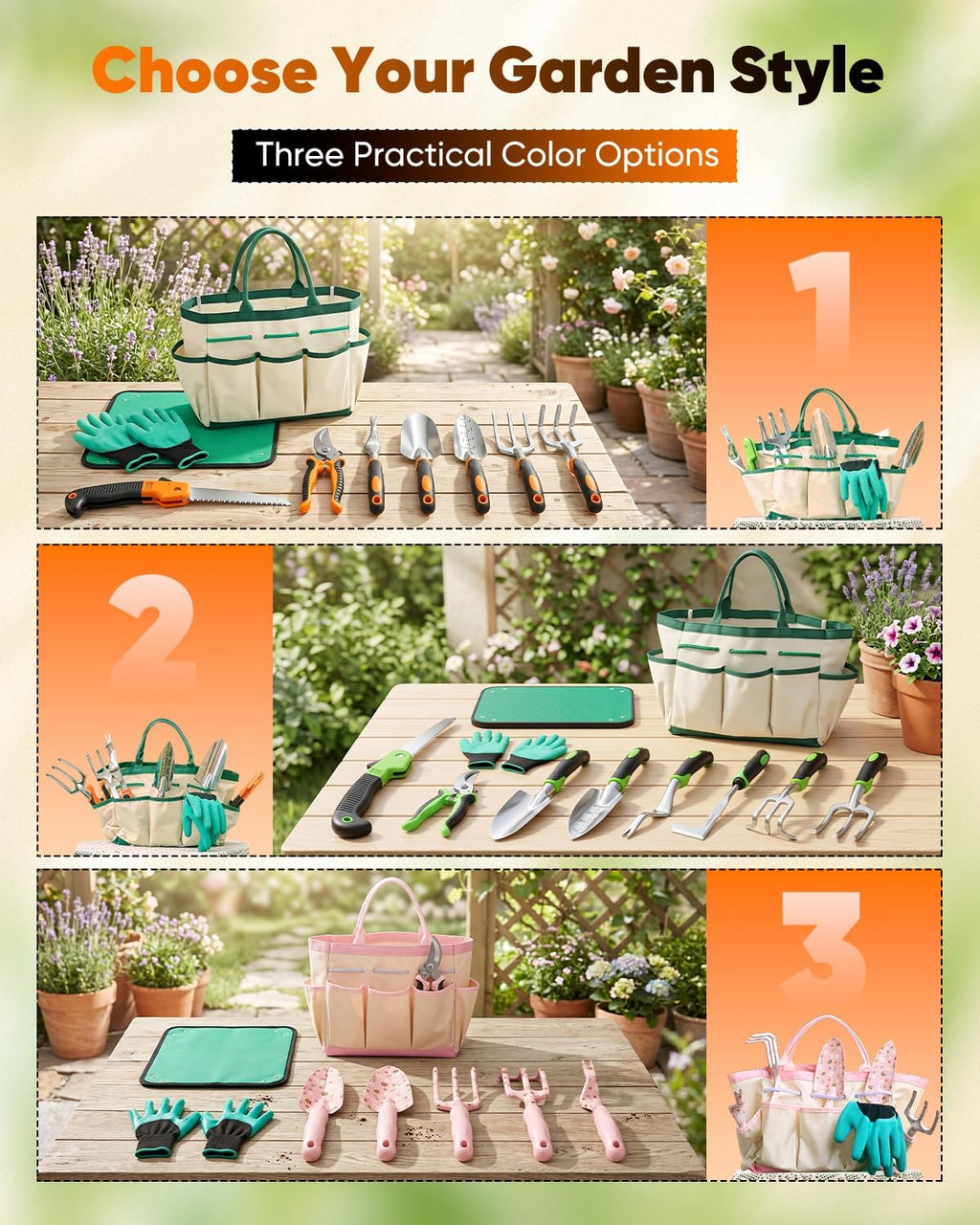 Garden Tool Set Gardening Tools - Heavy Duty Aluminum Tool Kit with Non-Slip Handle, Gardening Gloves and Tool Bag for