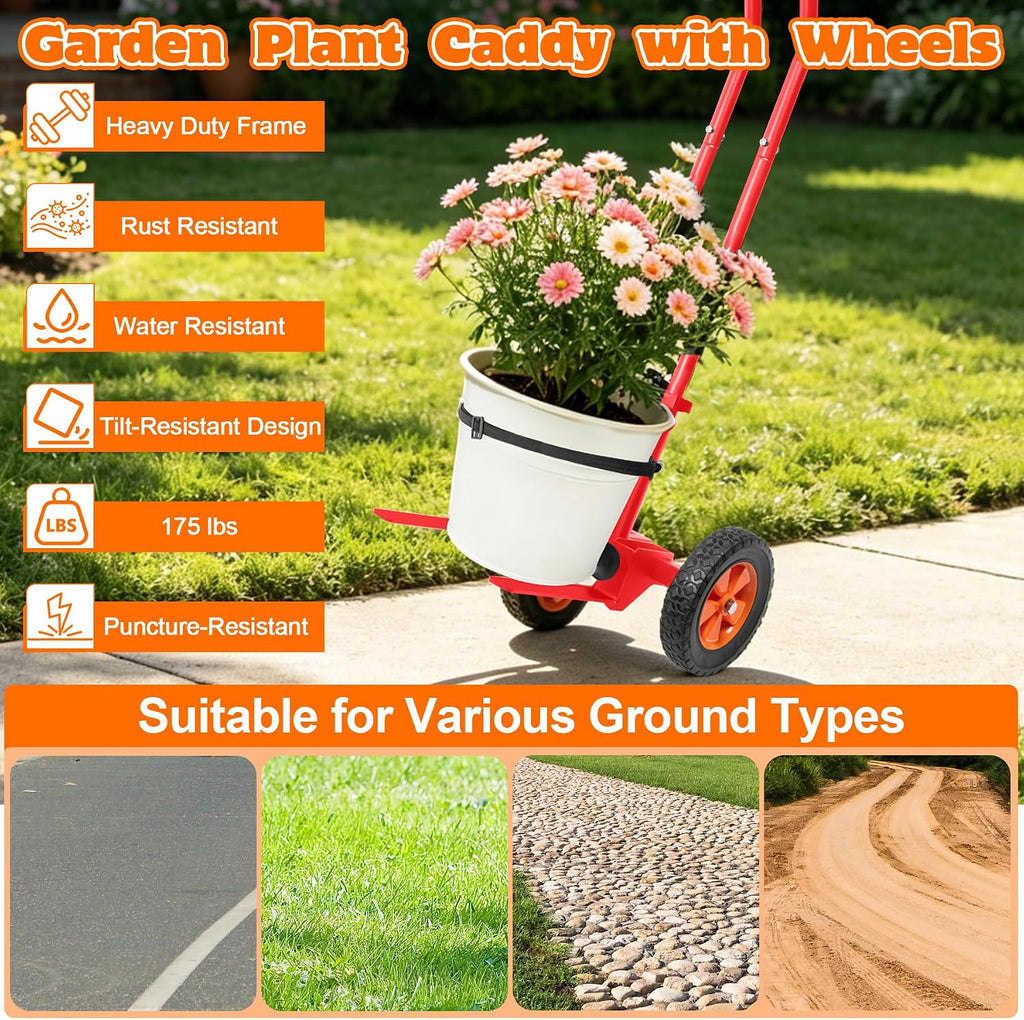 Plant Caddy with Wheels, Heavy Duty Plant Dolly Caddy Cart, 175LBS Plant Mover Cart with Adjustable Grabbing Arm
