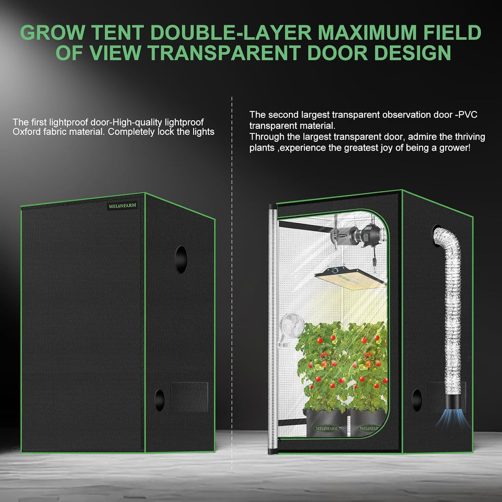 2x2 Grow Tent, 24"x24"x32" Double Transparent Viewing Door Indoor Grow Tent, Growing Tent with High Reflective Mylar &