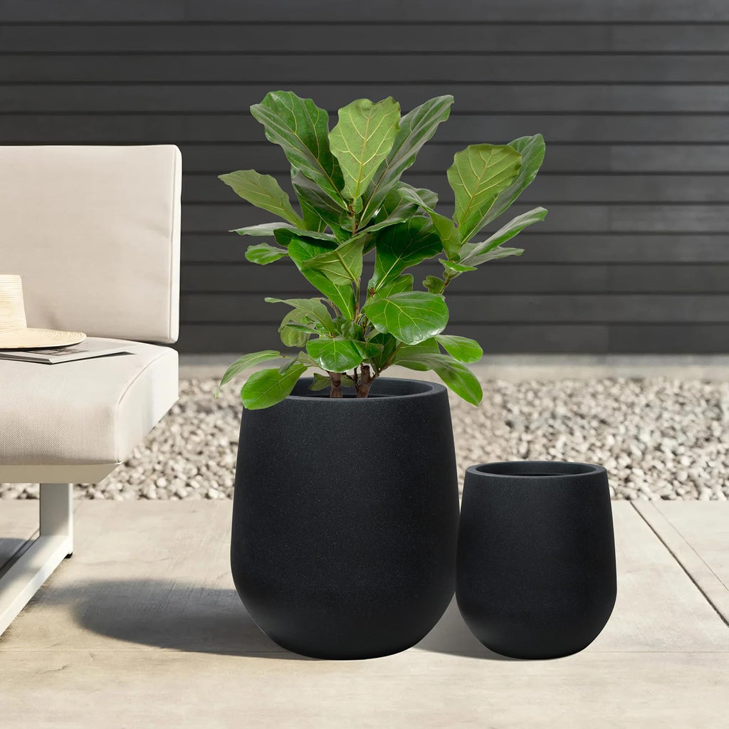 11.8" H Plastic Matte textured Black Planters with Drainage Holes and Plug | Indoor/Outdoor Use, UV/Weatherproof