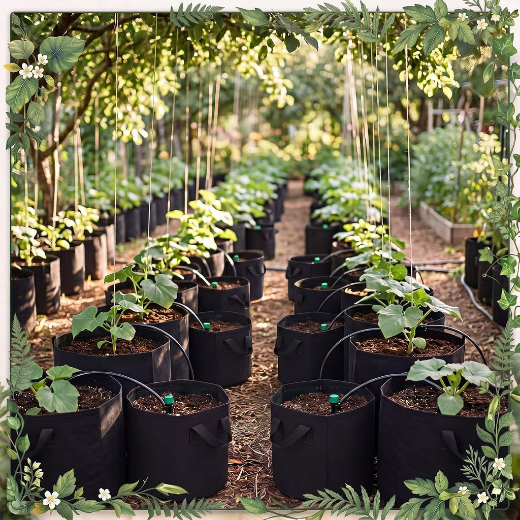 Gilprop [Upgraded Double Layer Grow Bags with Water-Resistant Lining (3x5Gal + 2x7Gal) Fabric Pots with Removable