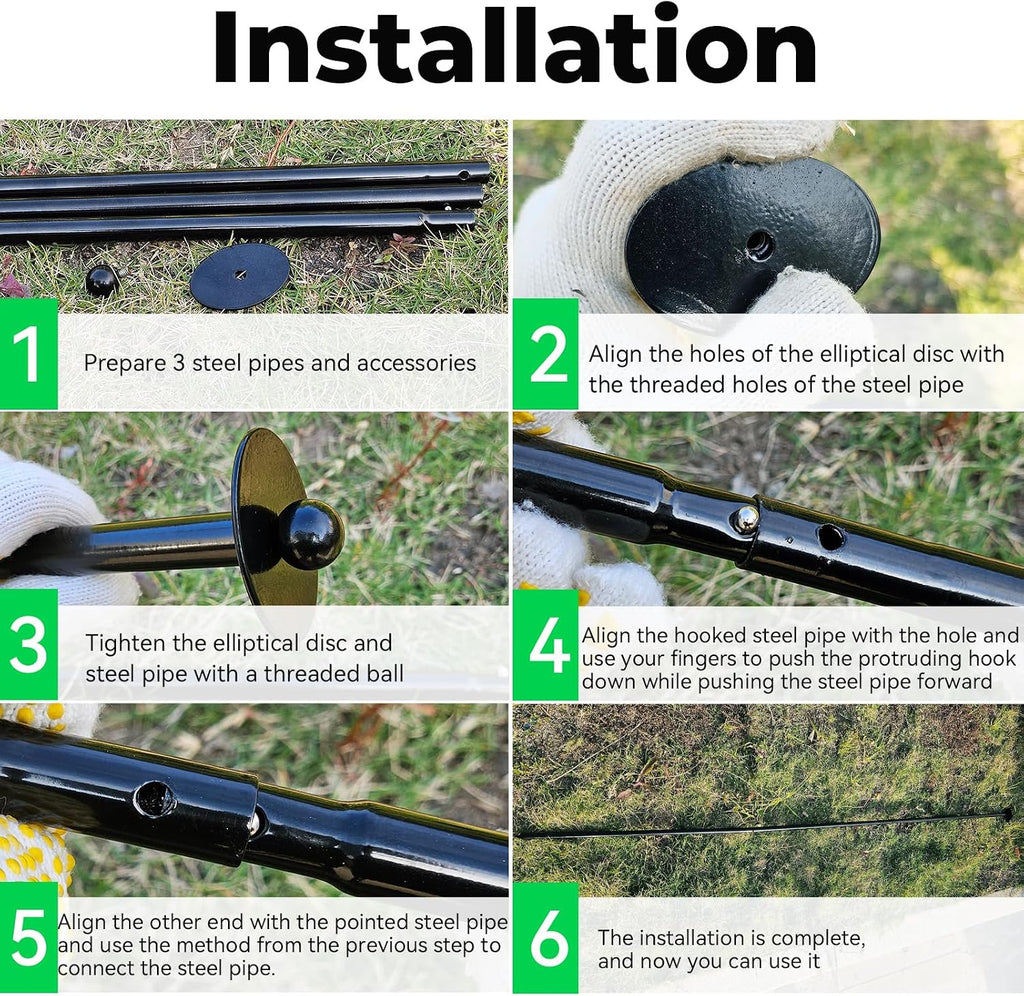 72 Inch Garden Stake Netting Support, Black Heavy Duty Powder Coated Steel Frame for Garden Fencing, Plant & Crop