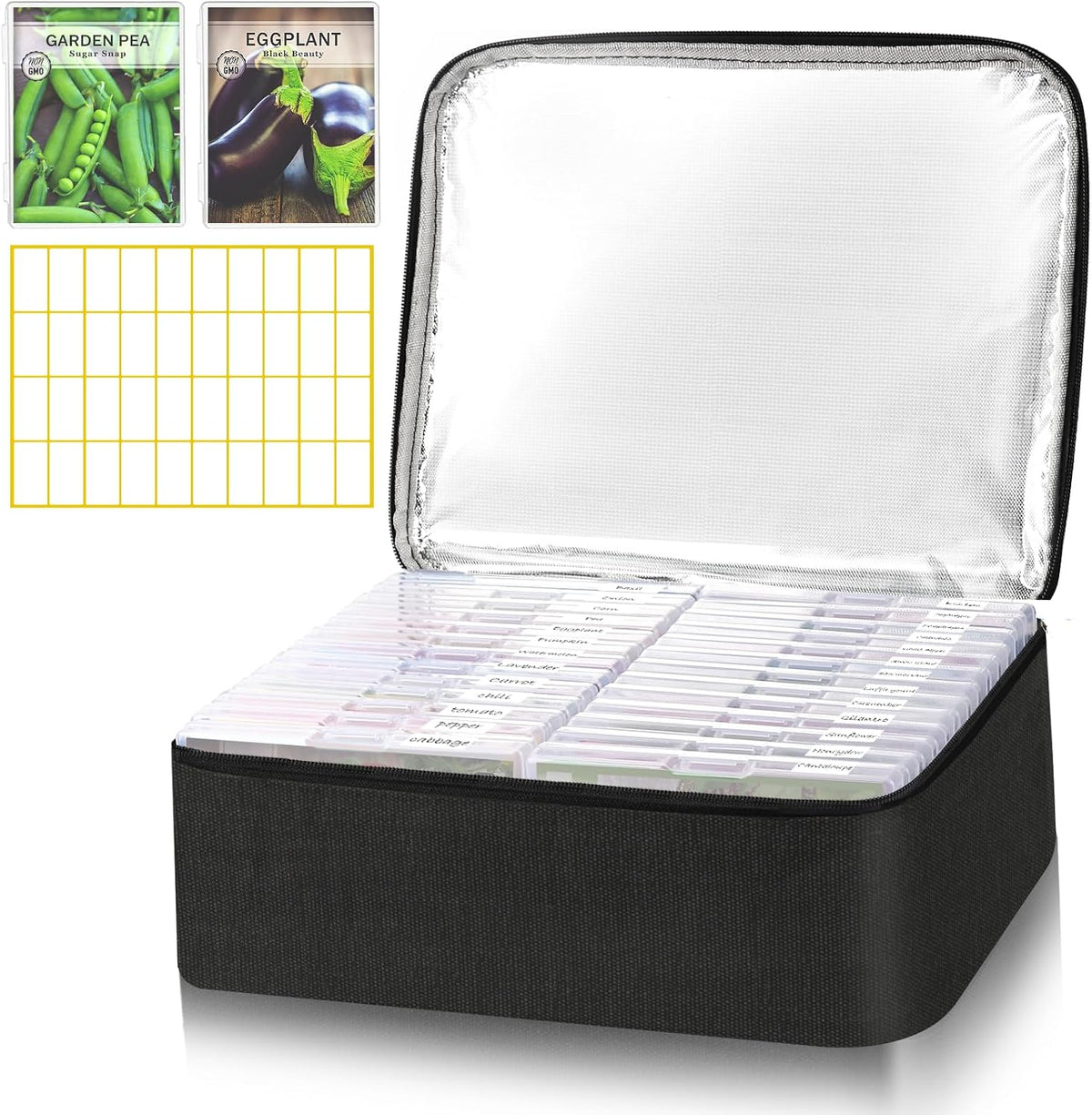 26 Slots Seed Storage Organizer Box with Insulated Bag That Holds 80-200 Seed Envelopes, Oxford Cloth Garden Seed