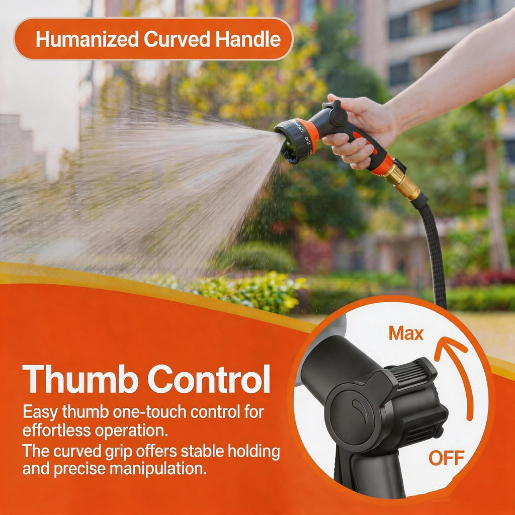 Garden Hose Nozzle Heavy Duty -Thumb Control Spray Nozzles for Garden Hose High Pressure, 7 Patterns Water Hose Nozzle