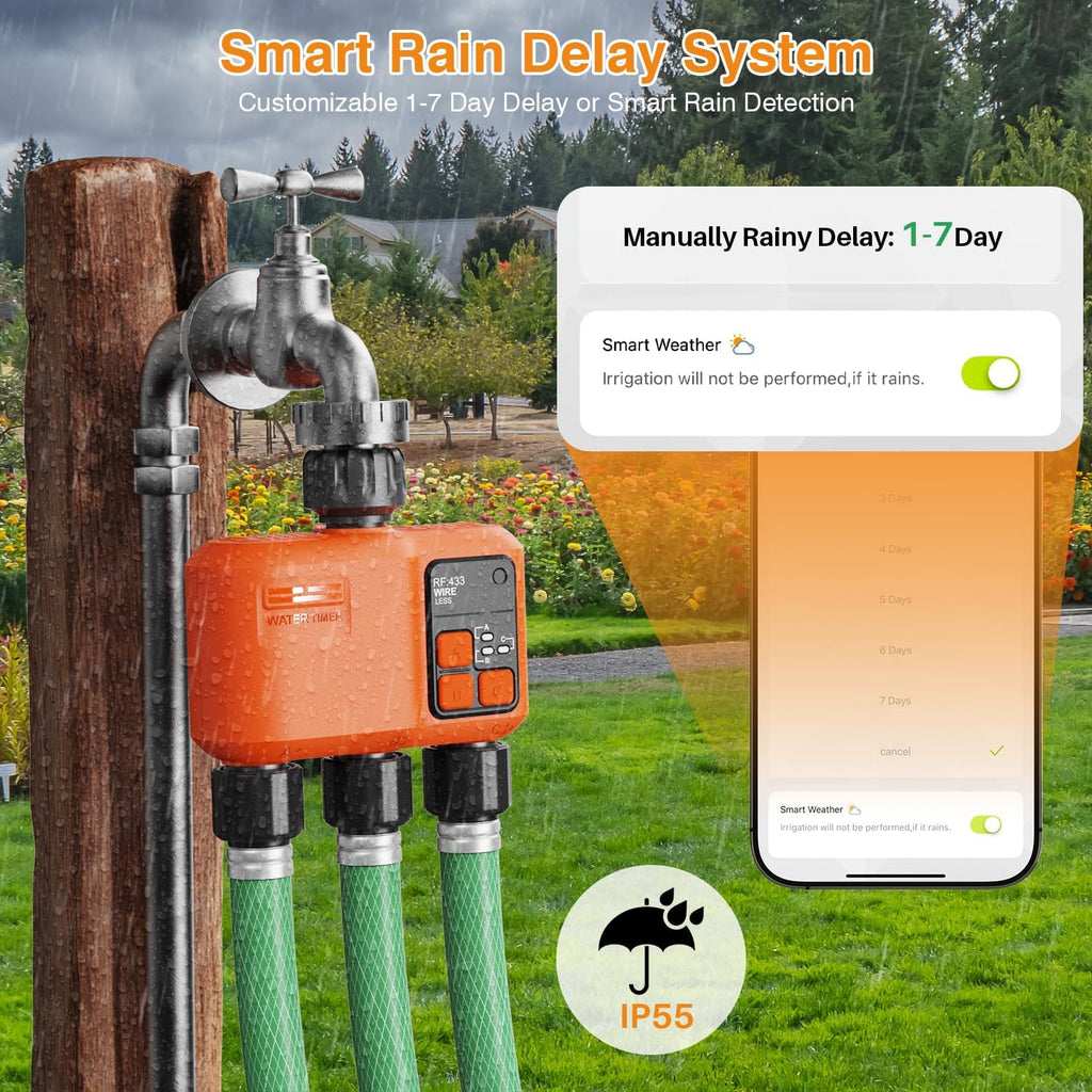 Smart WiFi Sprinkler Timer 3 Zone, Water Timer for Garden Hose Irrigation | 984 FT long range wireless connection with