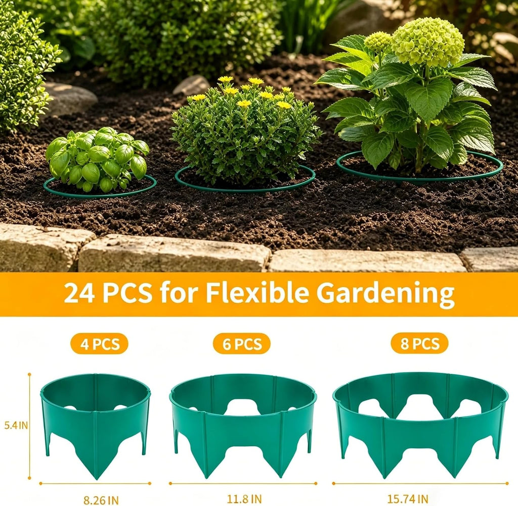 24 PCS Interlocking Planting Grow Rings Panels with Hammer, Green | Snap-together Components, Custom Rings in Varied
