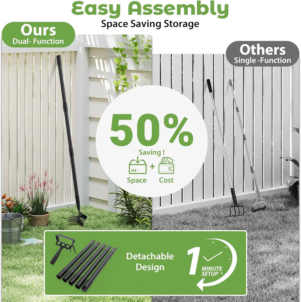 Garden Hoe,2 in 1 Heavy Duty Stirrup Hoe and Cultivator Gardening Tool Set with 62 inch Long Handle,Lightweight Hoes
