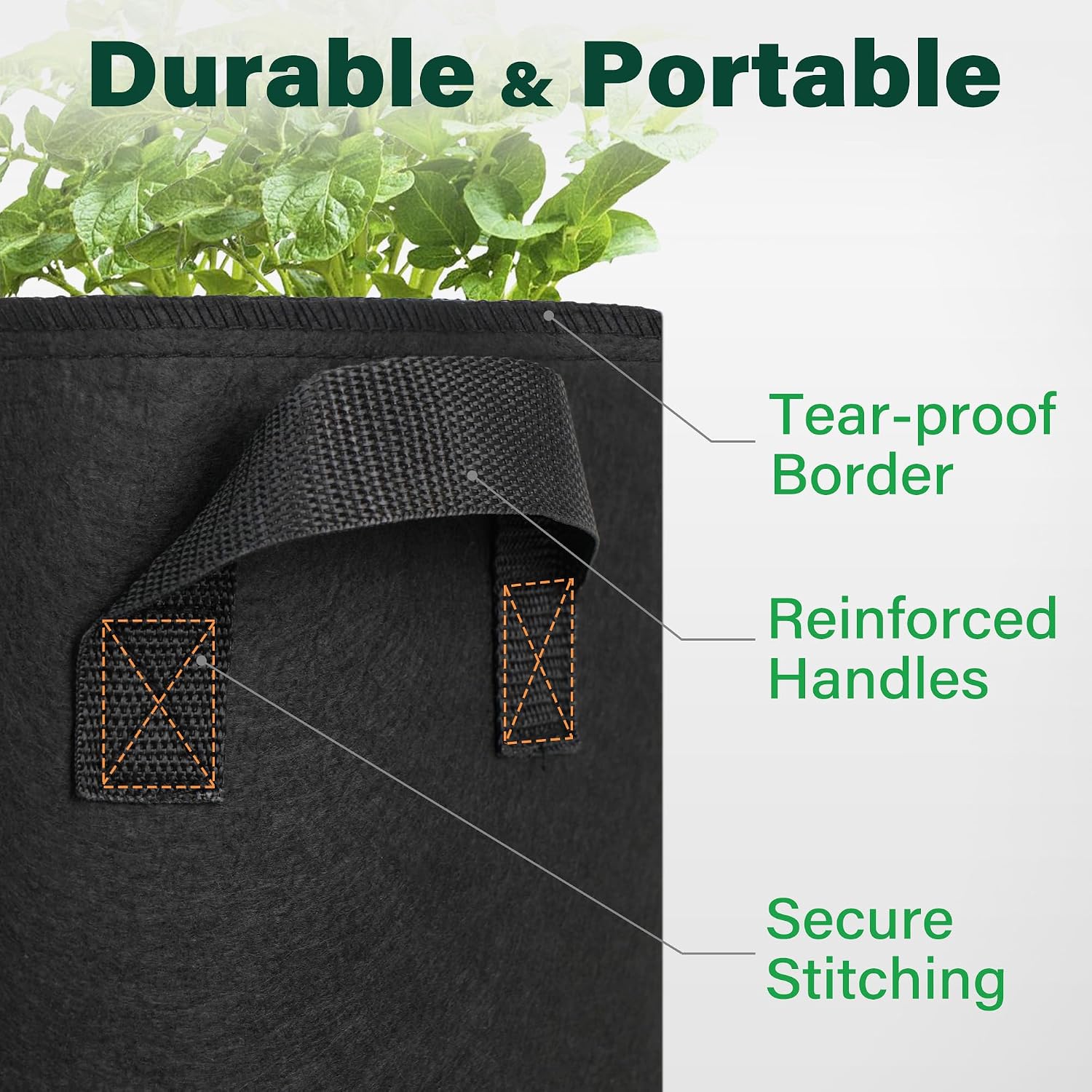 LotFancy 5-Pack 20 Gallon Grow Bags, 300G Thickened Nonwoven Fabric Pots with Reinforced Handles, Heavy Duty Aeration