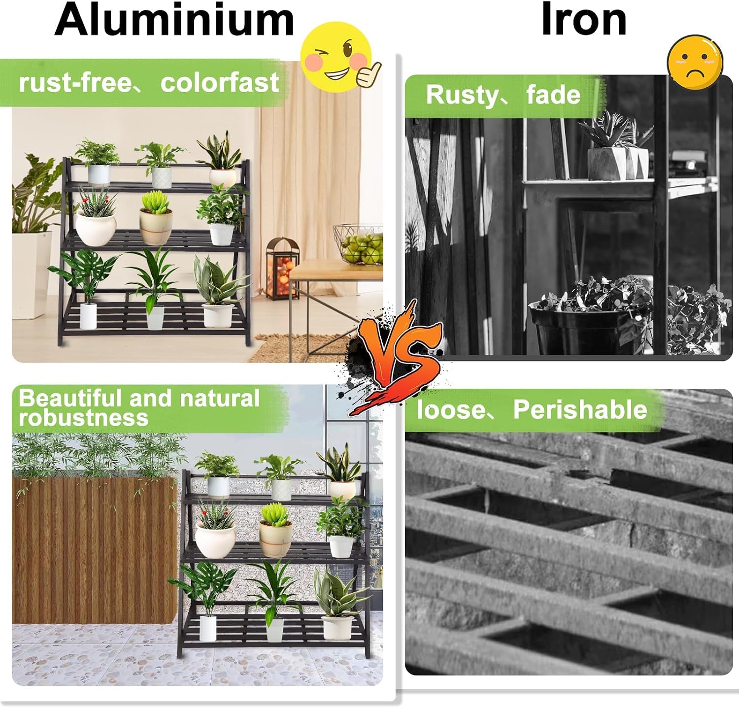 Aluminum Plant Stand Outdoor 3-Tier Rustproof, Extra Large | Heavy-Duty Metal Tiered Plant Rack, Waterproof Rustproof