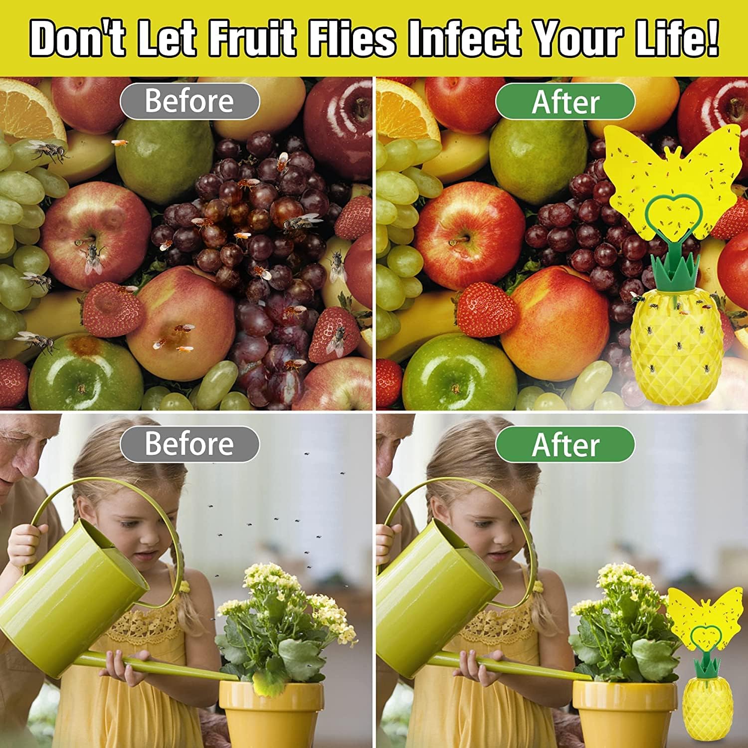 Fruit Fly Trap for Indoors – Effective Gnat Killer and Fly Catcher with Double-Sided Sticker, Non-Toxic Reusable Fly