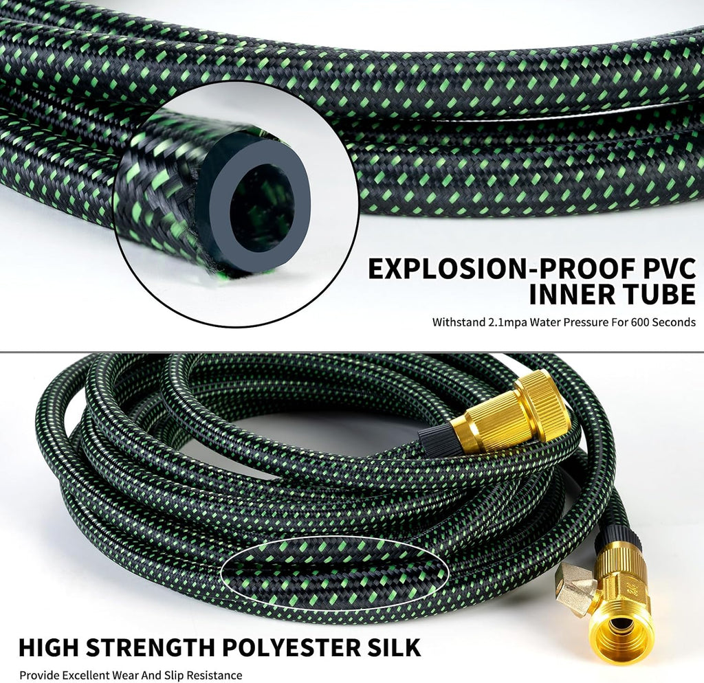 Garden Hose 25 FT,Non-Expanding,10 Functional Nozzles,Garden Hose Anti-Kink | Heavy Duty Flexible Water Hose 25