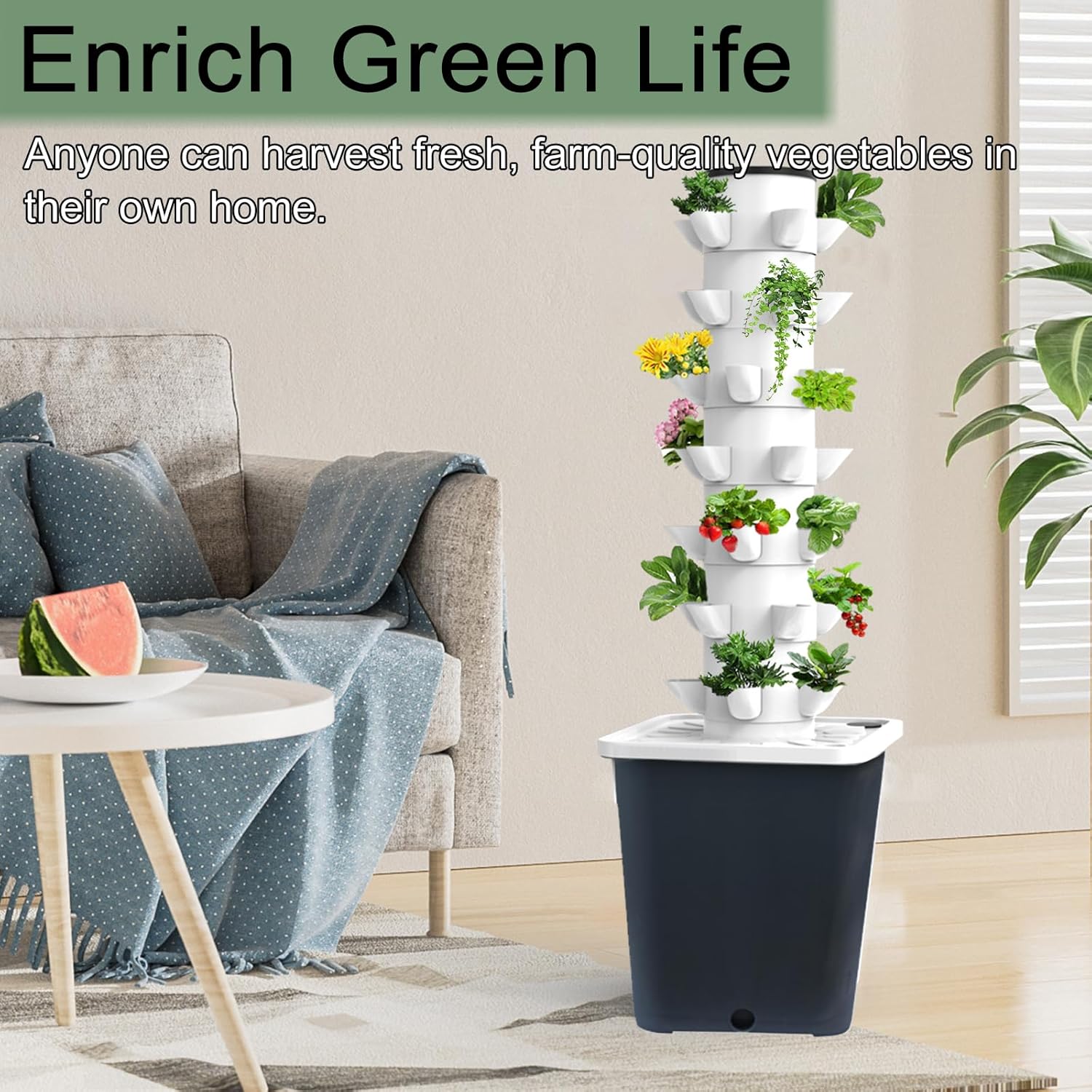Hydroponics Tower Indoor Growing System Vertical Garden Planter Indoor Smart Garden Kit with Pump and Movable Water