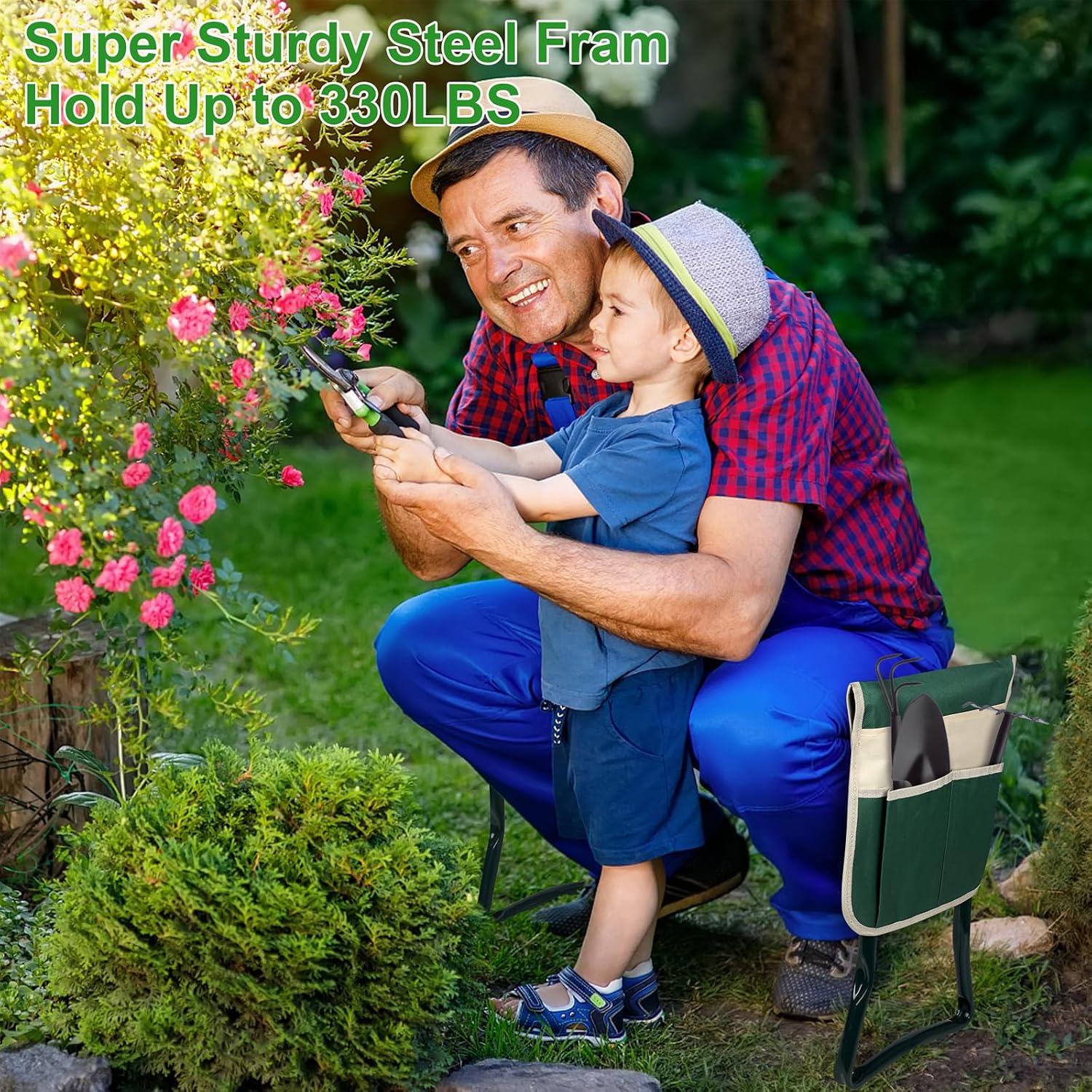 Garden Kneeler and Seat, Multifunctional Garden Kneeling Bench, Folding Gardening Stool, with a Tool Bags, EVA Foam Pad