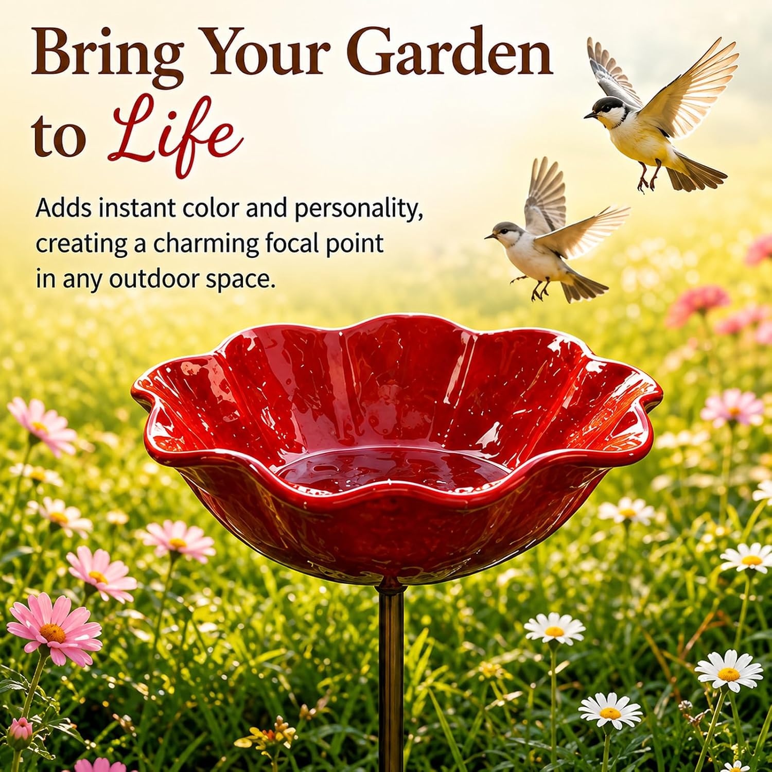 4PC Handmade Metal Flower Garden Stake, Outdoor Bird Bath and Butterfly Watering Station, Bee Watering Flower Stake for