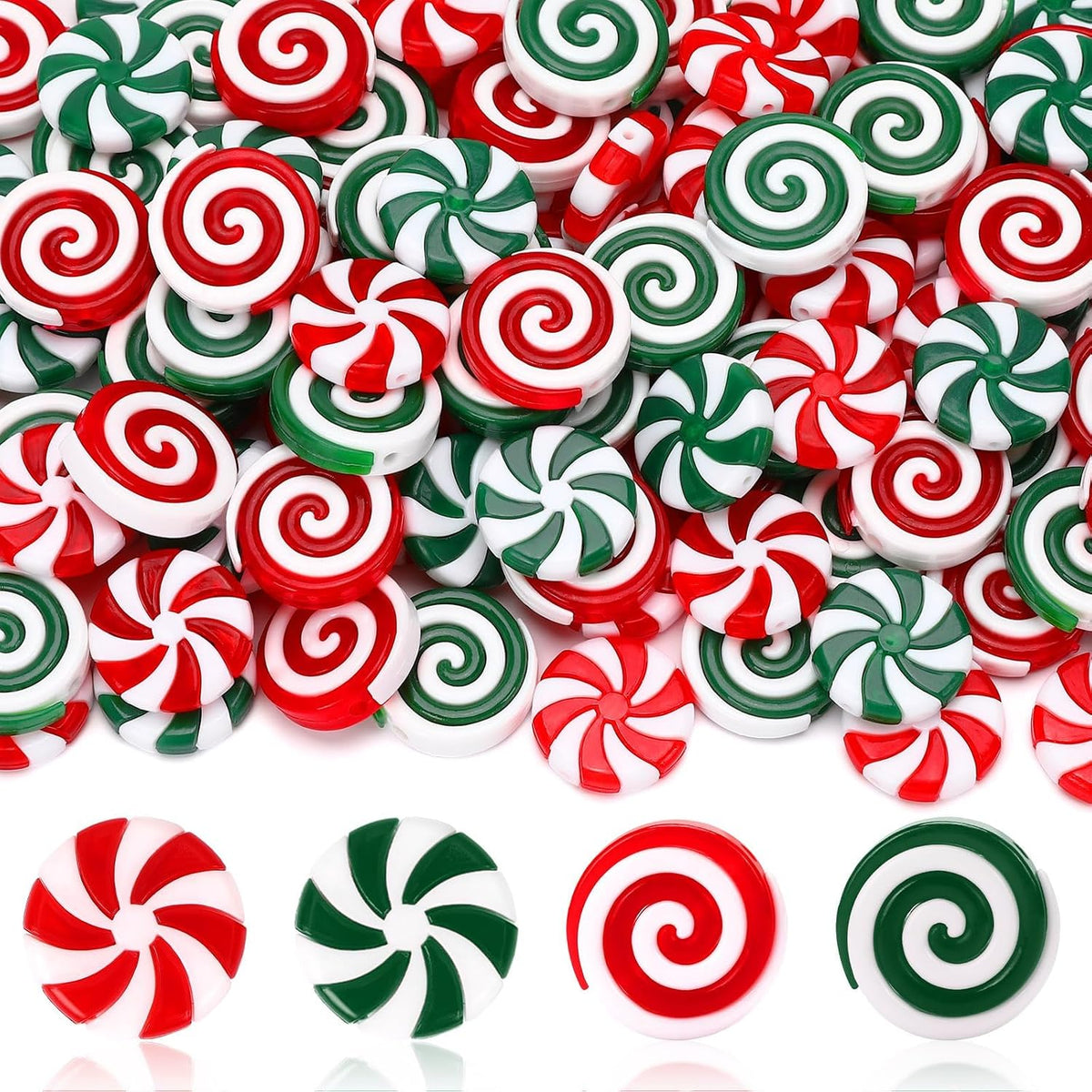 JUNEBRUSHS 120 Pcs Christmas Peppermint Plastic Candy Cane Fake Peppermint Candy Ornaments for Christmas Tree Garland Xmas Holiday Decor Party Favors DIY Crafts
