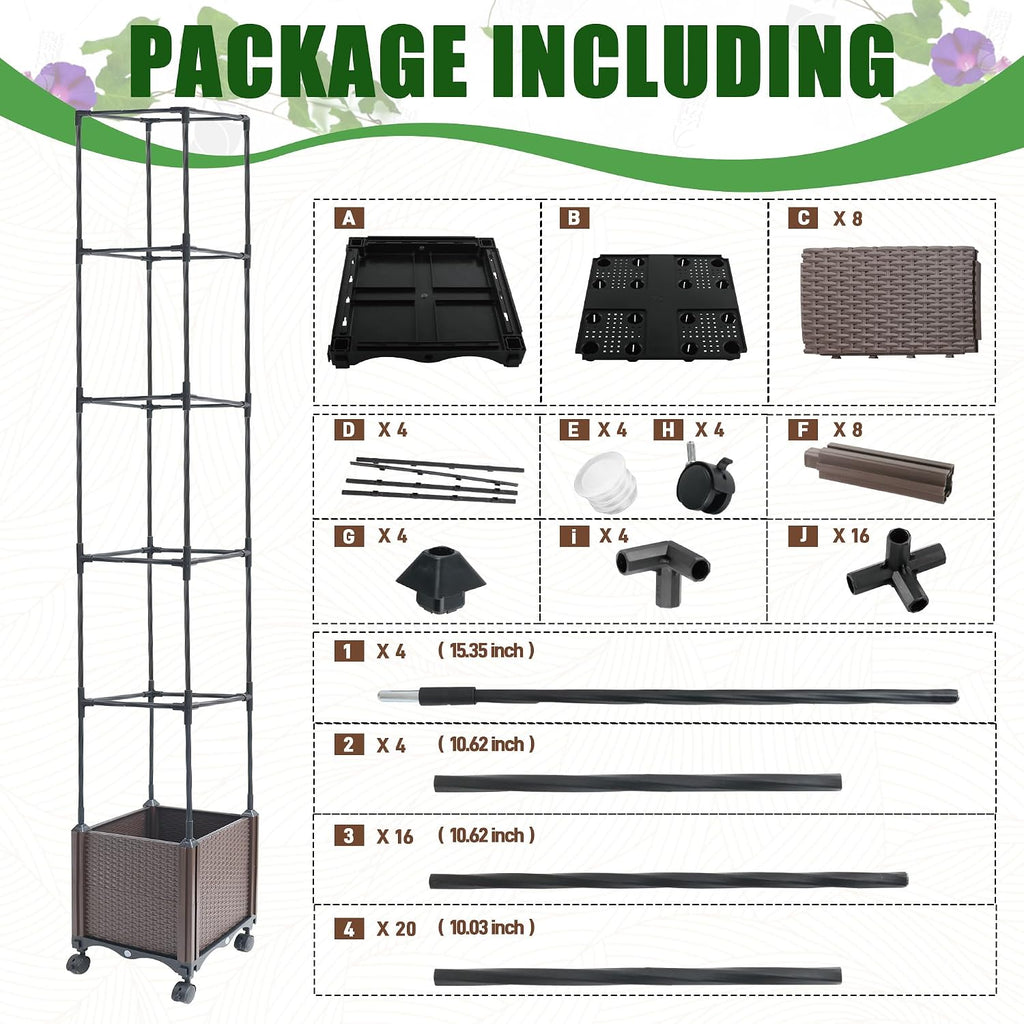 Quibbay Raised Garden Bed Planter Box with Trellis, 74" Self-Watering Tomato Planters for Climbing Plants Vine Flowers