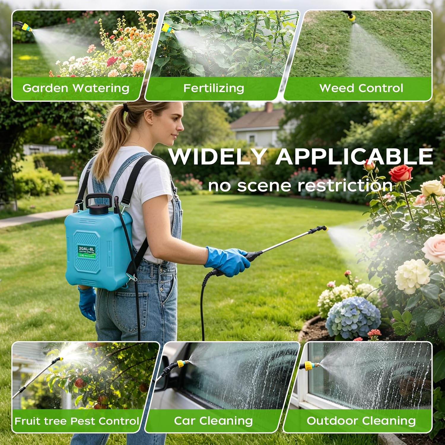 Battery Powered Sprayer 2 Gallon -Lightweight Electric Sprayer for Lawn and Garden Weed/Pest Control, Watering - with