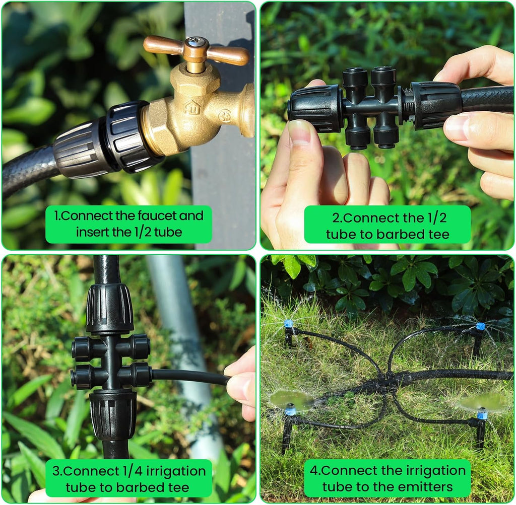 MIXC Drip Irrigation System,Quick Connector Garden Watering System Automatic Sprinkler System Kit for Lawn Raised Bed