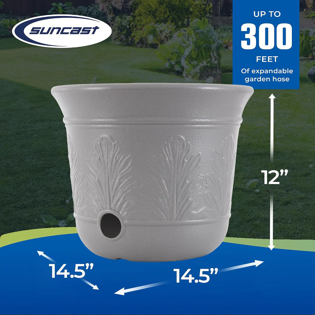Suncast 300 Foot Heavy Duty 5 Gallon Decorative Plastic Hose Pot for Expandable and Lightweight Hoses, Ideal for