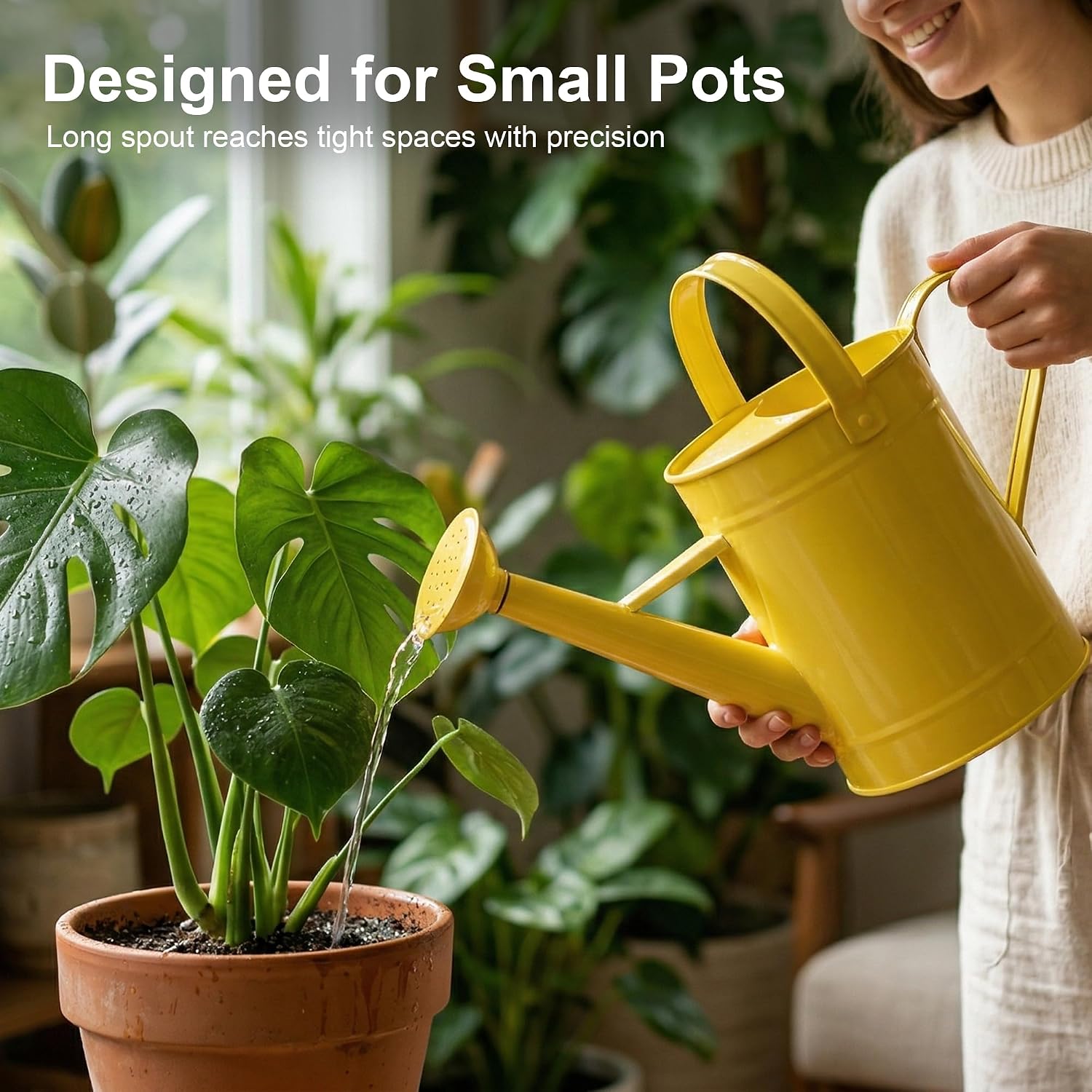 DUSVALLY Metal Watering Can, 55 oz Indoor Plant Watering Can, Yellow | 55 oz Watering Can • Long Spout • Removable