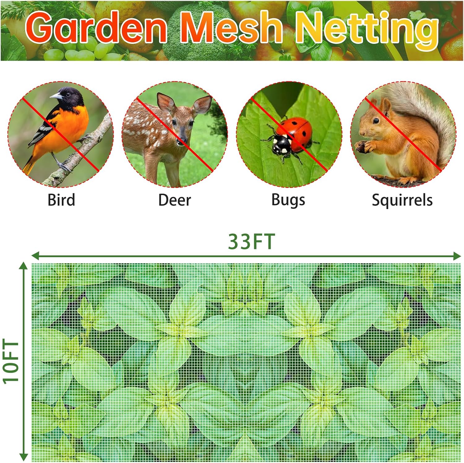 Garden Netting 10x33FT 2 Pack Ultra Fine Mesh, Insect Barrier Bird Netting for Garden Protection, Insect Bug Netting