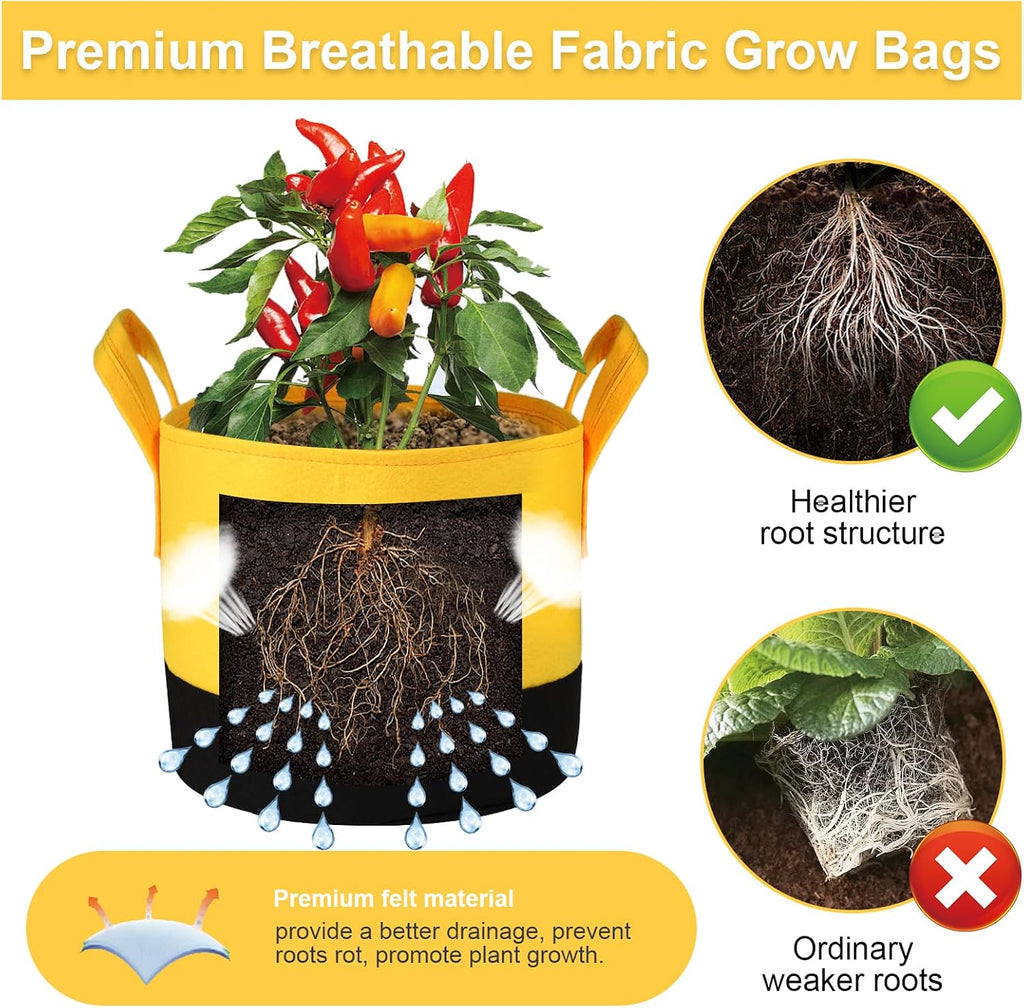 Grow Bags 10 Gallon,6 Pack Fabric Plant Pots with Handles Planter Bag for Outdoor Garden Planting Vegetables Flowers