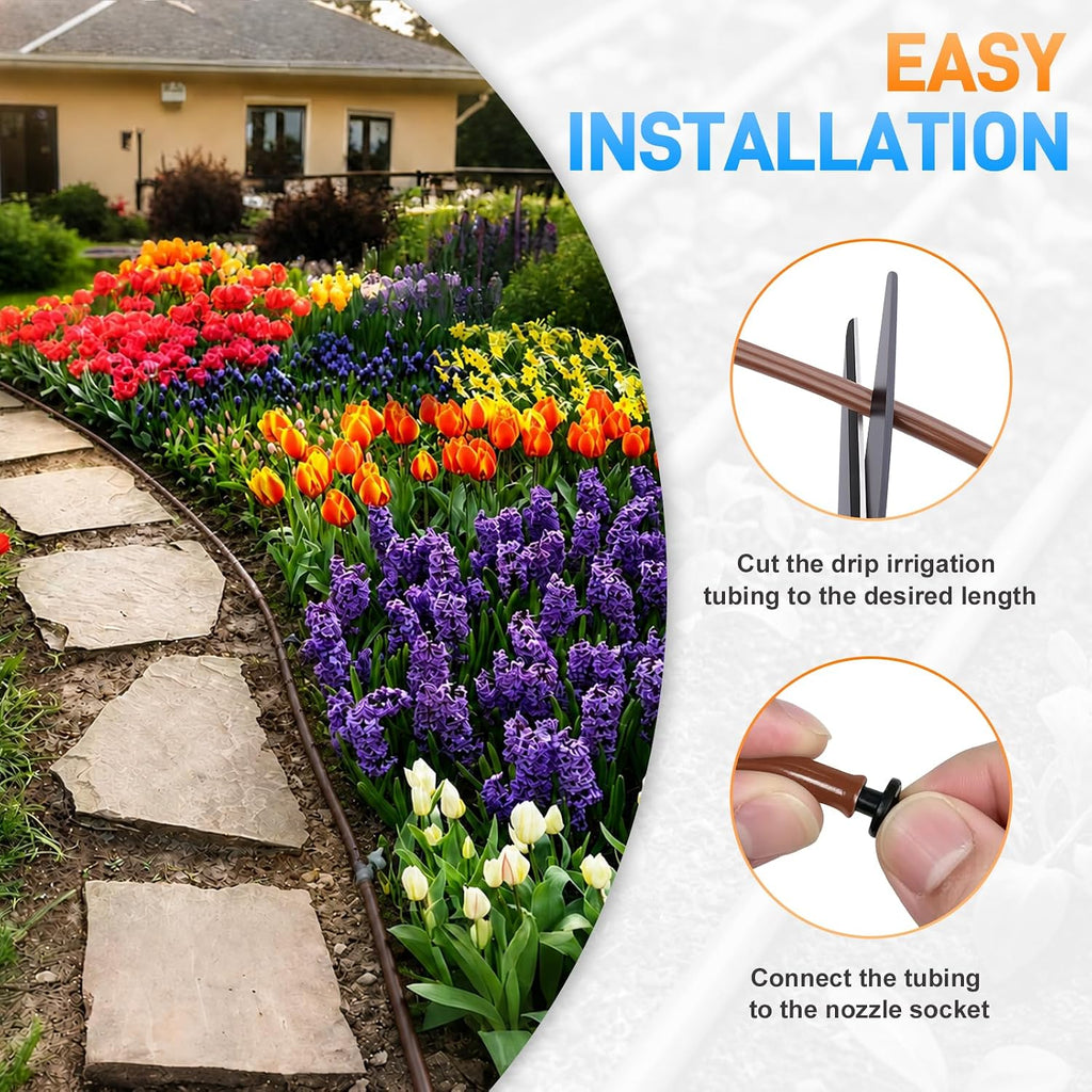 492FT 1/4" Drip Irrigation Tubing with 6" Emitter Spacing, Hydroponics Dripline Hose with Built-in 0.5 GPH Dripper Drip