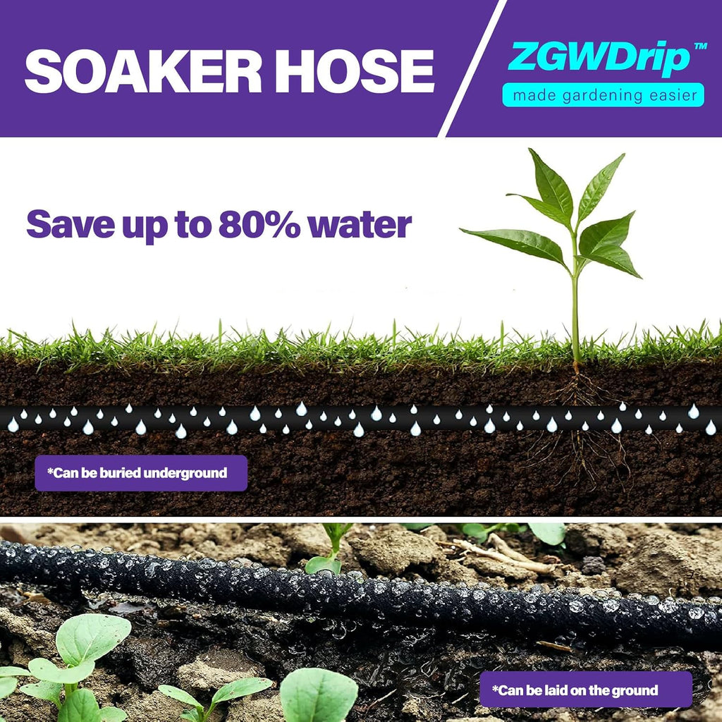 150FT 1/2" Water-Saving Soaker Hose with Solid Brass Connectors, Drip Irrigation Kit for Lawn & Landscaping with Metal