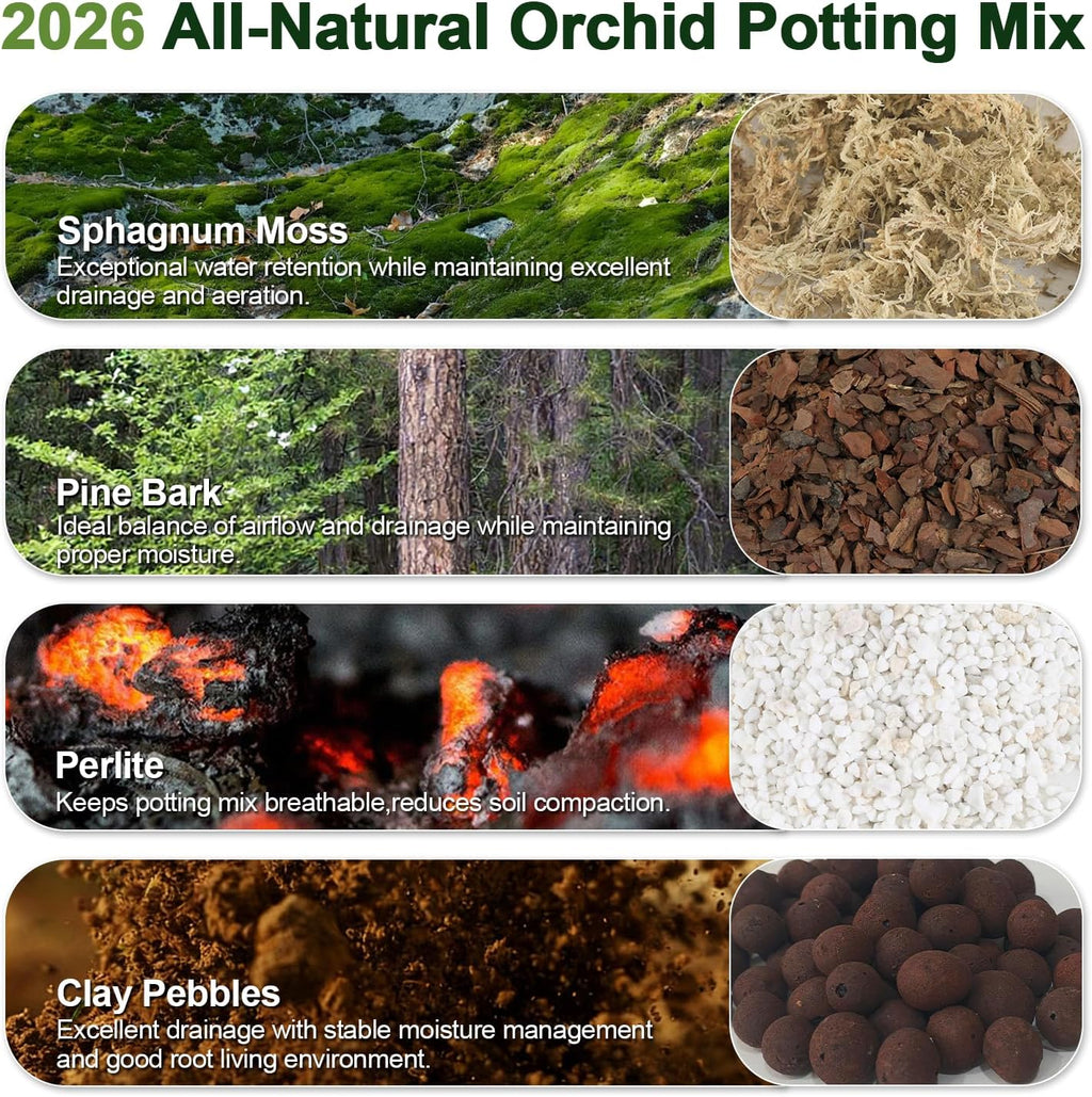 Orchid Bark Potting Mix 18 Quart, Mix Pine Bark,Perlite, Sphagnum Moss and Clay Pebbles for Plants, Orchid Garden Soil