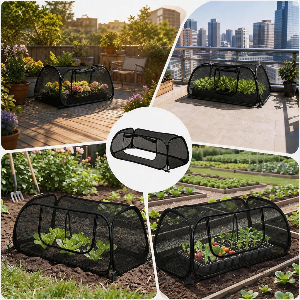 QwayHome 2Pack Garden Covers for Raised Beds, Pop Up Mesh Plant Protect Covers, Black 45% Sunblock Plant Shade Tent